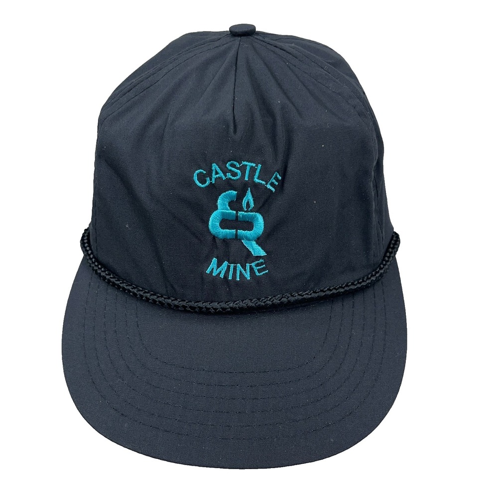 Vintage Elk Run Coal Mine Trucker Hat Cap Rope 90s Massey Energy USA Black Blue